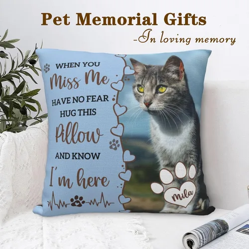 Vista 2 de Almohada Decorativa Conmemorativa Personalizada para Mascotas con Foto, Regalo de Condolencias por Pérdida de Perro/Gato, Regalos de Recuerdo