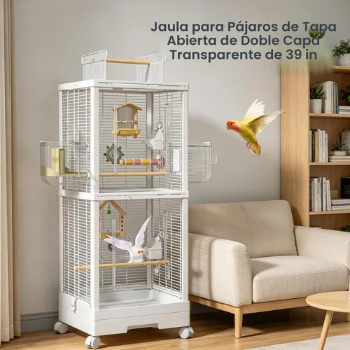 Vista 2 de Jaula grande de doble capa para pájaros de 39 pulgadas, jaula de vuelo