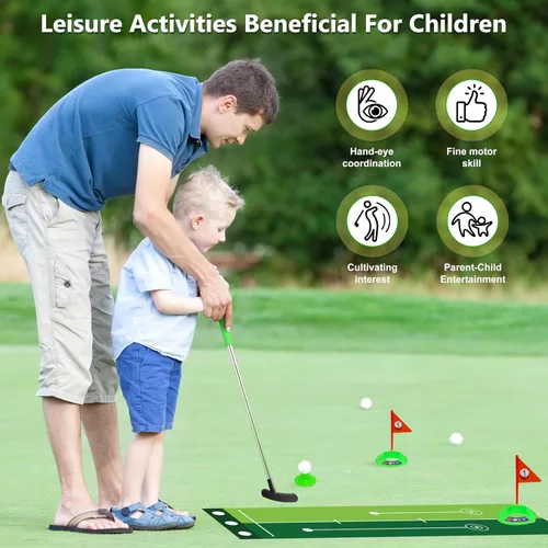 Vista 2 de Juego de palos de golf para niños pequeños, palos de golf retráctiles con tapete de putting para niños de 2, 3, 4, 5 (mano derecha), juego