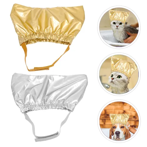 Vista 9 de balacoo Gorro de ducha ajustable para mascotas con fundas para las orejas para perros y gatos, sombreros de baño impermeables para cachorros