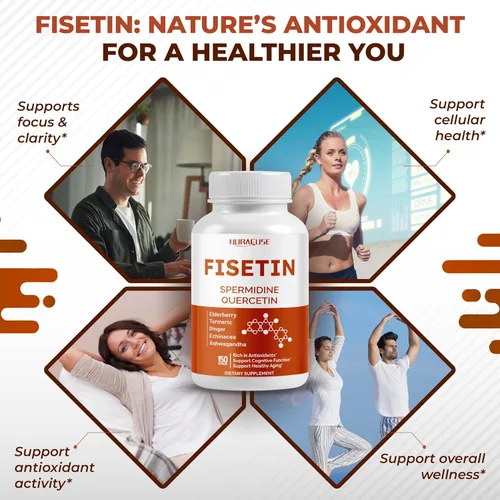 Vista 4 de Suplemento de fisetina, 9 ingredientes botánicos con espermidina, quercetina, antioxidante, función cognitiva y apoyo al envejecimiento saludable*