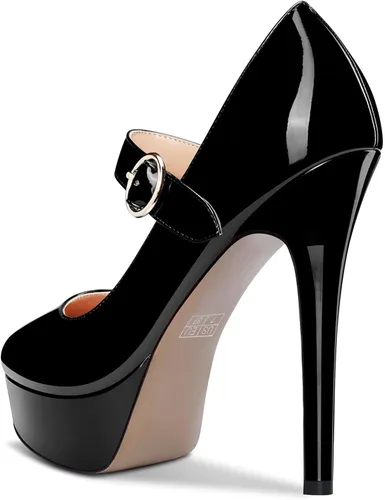 Vista 3 de Castamere Zapatos de tacón de aguja para mujer, tacón alto, punta redonda, estilo Mary Jane, sin cordones, clásico, lindo, de 5.1 pulgadas, tacones