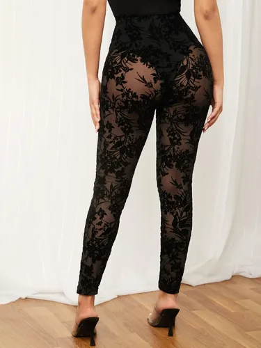 Vista 2 de Floerns Leggings ajustados de cintura alta de malla elástica para mujer