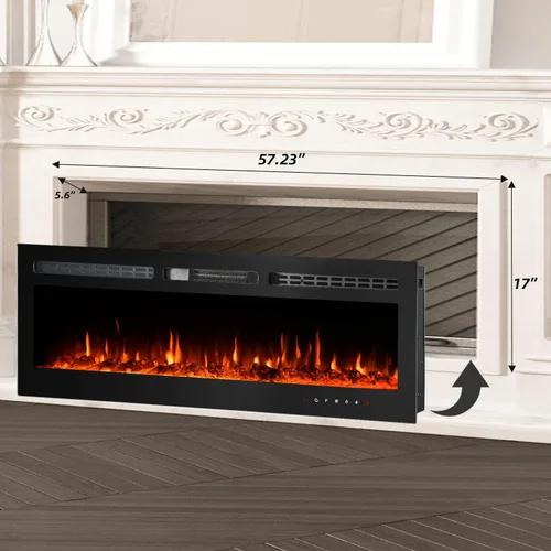 Vista 8 de EROMMY Chimenea eléctrica de 60 pulgadas, chimenea empotrada y montada en la pared con temporizador, de pie, control remoto, pantalla táctil