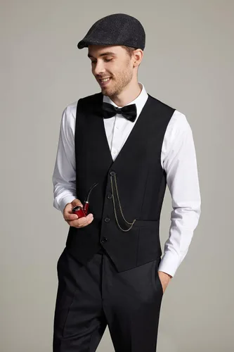 Vista 2 de Gionforsy Disfraz de gángster de los años 20 y con accesorios para disfrazarse de gángster de Gatsby con sombrero y tirantes y pajarita