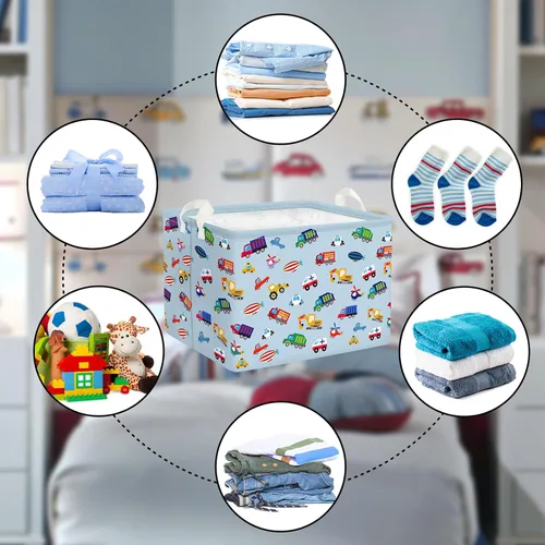 Vista 6 de Clastyle Cesta de almacenamiento de camión para vehículo, color azul, para excavadora, para niños, para jardín de infantes, rectangular, ropa