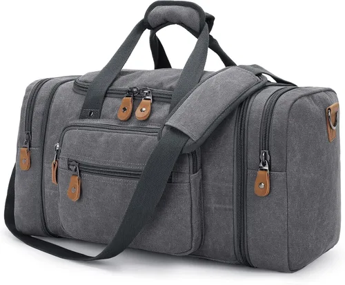 Vista 8 de Gonex Canvas Duffle Bag, Expandable 50L Travel Overnight Weekender Bag Verde militar