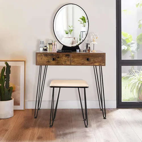 Vista 8 de KOTEK Juego de mesa de tocador con espejo iluminado, escritorio de maquillaje con taburete acolchado, espejo regulable de pantalla táctil de 3