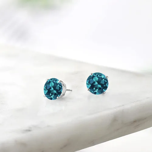 Vista 70 de Gem Stone King Aretes de plata de ley 925 con piedra natal redonda de 0.276 in para mujer