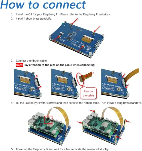 Vista 5 de FREENOVE Monitor de pantalla táctil de 4.3 pulgadas para Raspberry Pi 5 4 B 3 B+ A+, pantalla IPS de 800 x 480 píxeles, pantalla capacitiva táctil