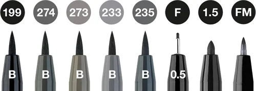 Vista 2 de Faber-Castell Pitt Artist 167171 167171 - Bolígrafos de tinta color negro y gris, B, F, 1.5, FM, paquete de 8