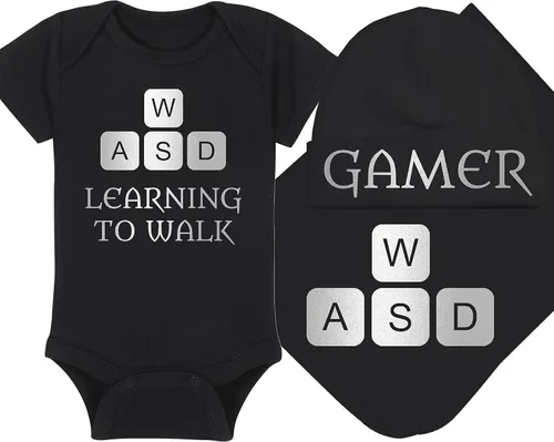 Vista 23 de Learning To Walk WASD - Gaming Baby Onesie - Hat - Blanket - Bib Package Combinations