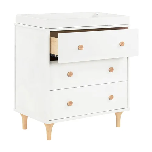 Vista 8 de Babyletto Lolly - Cómoda cambiadora de 3 cajones con bandeja cambiadora extraíble en blanco y natural, certificado Greenguard Gold