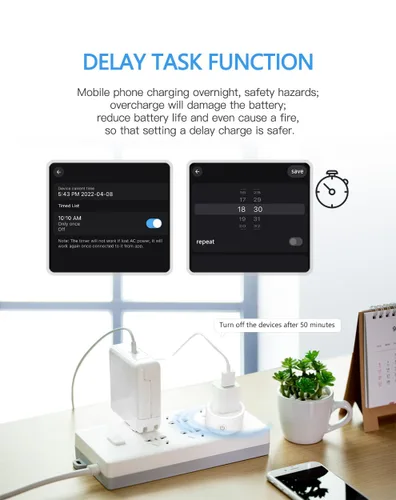 Vista 6 de Enchufe inteligente, enchufe de salida Wi-Fi compatible con Alexa y Google Home, aplicación automática, función de temporizador, función de medición