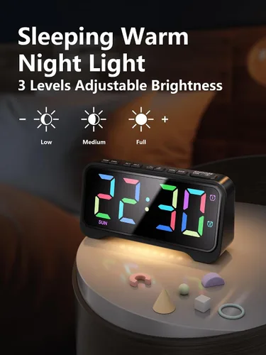 Vista 4 de Mesqool Reloj despertador súper fuerte para dormitorios, modo de fin de semana/día de la semana, atenuador, repetición, 12/24 horas, horario de Negro