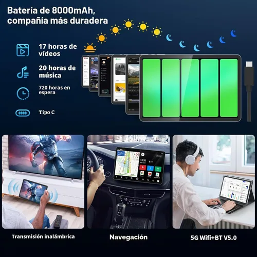 Vista 7 de Tablet Android 15 de 10 pulgadas, tableta 2026 con teclado, 24GB+256GB+2TB Expand, tabletas 2 en 1 con Gemini AI, Octa-Core, 8000mAh, WiFi 5G