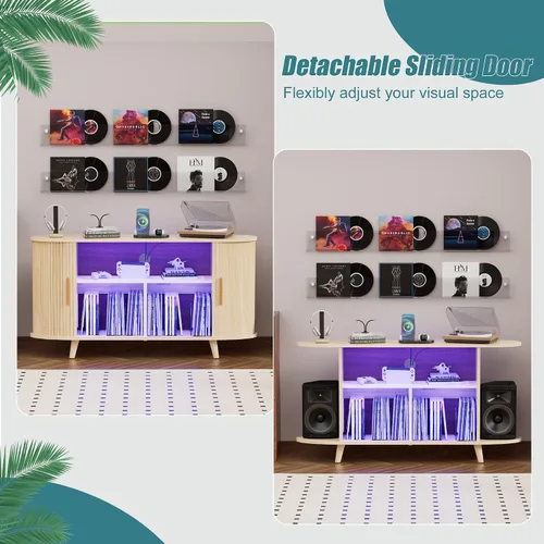 Vista 3 de Soporte para tocadiscos con almacenamiento de vinilo, soporte para tocadiscos con almacenamiento de discos, mesa de soporte para discos de vinilo