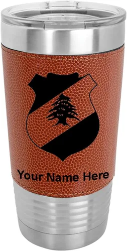 Vista 13 de LaserGram 20oz Vacuum Insulated Tumbler Mug, Coat of Arms Lebanon, Personalized Engraving Included (Faux Leather, Baseball Style)