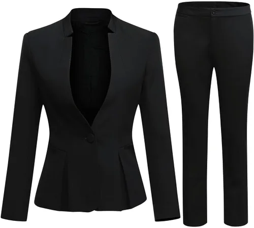 Vista 15 de YUNCLOS Conjunto de chaqueta y pantalones de 1 botón para mujer