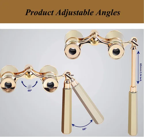 Vista 3 de Telescopio binocular de 3 × 25, mango plegable, compacto y ligero con cadena, gafas de ópera con mango para mujeres y niños (dorado)