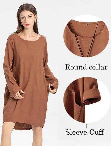 Vista 4 de Minibee Vestido tipo túnica de gran tamaño para mujer, de manga larga, holgada, con bolsillos