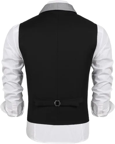 Vista 5 de COOFANDY Chaleco de traje para hombre, ajustado, formal, de negocios, chaleco casual para boda