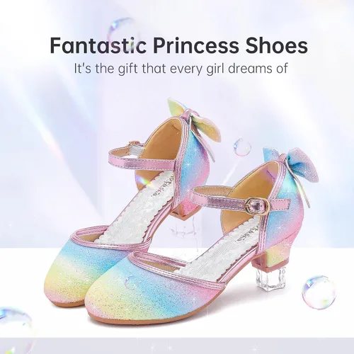 Vista 3 de Sandalias para niñas, tacones cerrados, para boda, fiesta, princesa, lazo con lentejuelas para niños pequeños y grandes