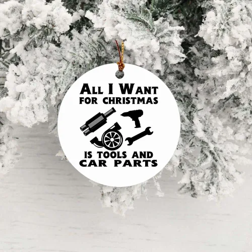 Vista 4 de Regalo mecánico, All I Want Christmas is Tools and Car Parts, adorno de Navidad para mecánico, regalos de mecánico para hombres, adorno de Navidad