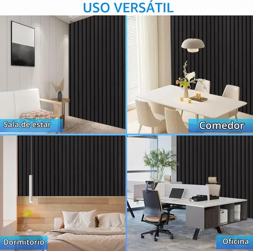 Vista 6 de Paneles de pared acústicos con listones 3D con acento de acabado de madera, paquete de 2 paneles absorbentes de sonido para estudio, oficina, sala