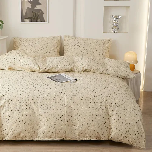 Vista 7 de EAVD Elegante funda de edredón floral pequeña, tamaño individual, suave, 100% algodón, con estampado floral pequeño, con 2 fundas de almohada
