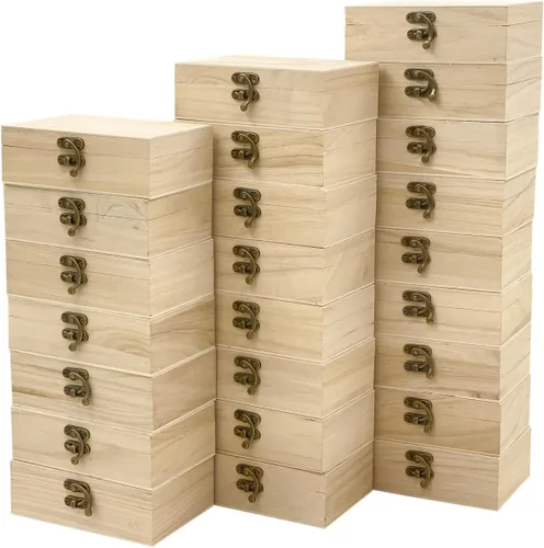 Vista 6 de Paquete de 24 cajas pequeñas de madera para manualidades, caja de madera sin terminar de 6 x 4 x 2 pulgadas, caja de recuerdo para almacenamiento
