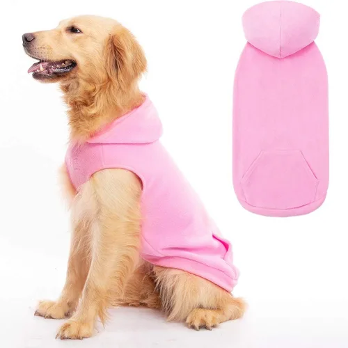 Vista 10 de EXPAWLORER - Sudadera de forro polar con capucha para perros, chaleco de suéter a cuadros para mascotas, ropa de otoño e invierno con anillo