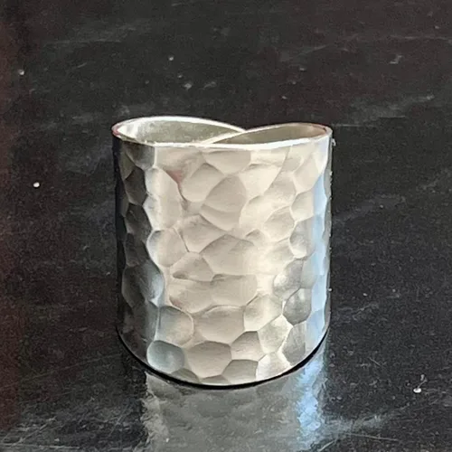 Vista 7 de Hammered Sterling Silver Handmade Classic Wide Band Boho Statement Ring, Shiny Finish Wrap Band Adjustable to Sizes 6-12, Also as Thumb Ring, Gift