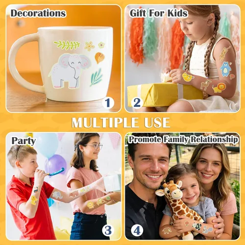 Vista 5 de Partywind 380 estilos (30 hojas) tatuajes luminosos para niños, estilos mixtos, calcomanías temporales con sirena/dinosaurio/espacio exterior/pirata