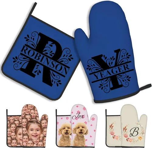 Vista 10 de Manoplas de horno personalizadas con nombre y foto, resistentes al calor y a la intemperie, para amigos y familia, como regalo de cocina, horneado