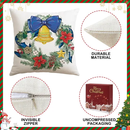 Vista 4 de Artscope Juego de 4 fundas de almohada de Navidad Oh Holy Night Merry Bright Corona de Jesús de 16 x 16 pulgadas, fundas de almohada para decoración