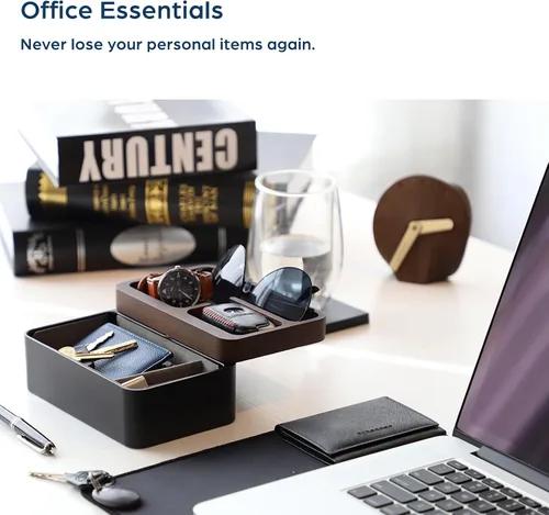 Vista 5 de mordeco Revov - Caja de bandeja EDC con tapa giratoria magnética de madera auténtica, mesa de oficina, organizador de equipo EDC, oficina en casa
