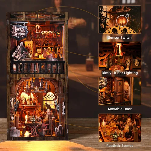 Vista 7 de Kit de Rincón de Libros, Kits de Rincón de Libros para Adultos DIY Construcción de Modelo Booknook, Rompecabezas de Madera 3D DIY Soporte para Bar