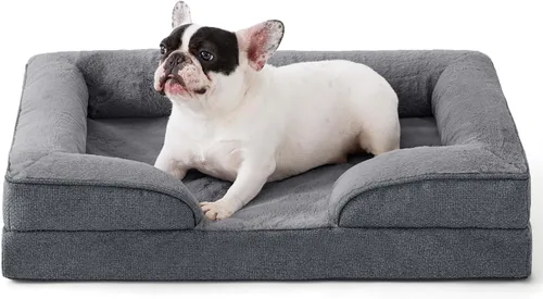 Vista 14 de Made4pet - Cama grande para perro, sofá ortopédico de espuma para perros, sofá cama para mascotas de 38 pulgadas con funda impermeable lavable, Gris