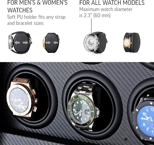 Vista 4 de Bobinador de reloj para 6 relojes automáticos con retroiluminación LED, control remoto y cajón de almacenamiento para relojes y joyas
