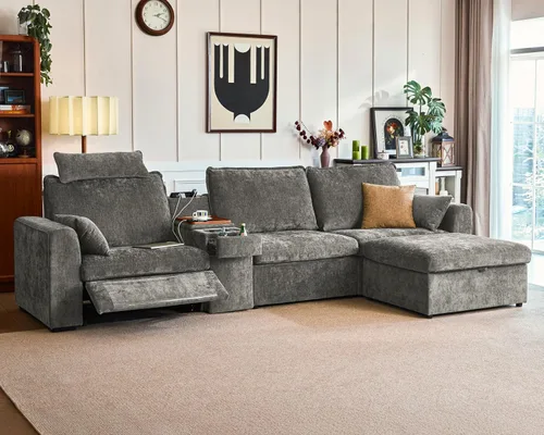 Vista 19 de Sofá reclinable eléctrico de 102.8 pulgadas con reposacabezas, sofá reclinable modular Cloud de gran tamaño con mesa, cajón de almacenamiento
