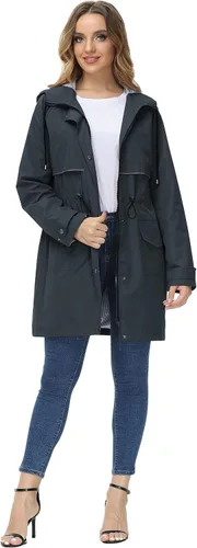 Vista 2 de JASAMBAC Chaqueta larga para mujer impermeable ligera para exteriores con capucha