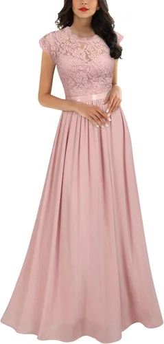 Vista 8 de Miusol Vestido de encaje floral formal para mujer, de manga corta, para fiesta de noche, largo Azul marino