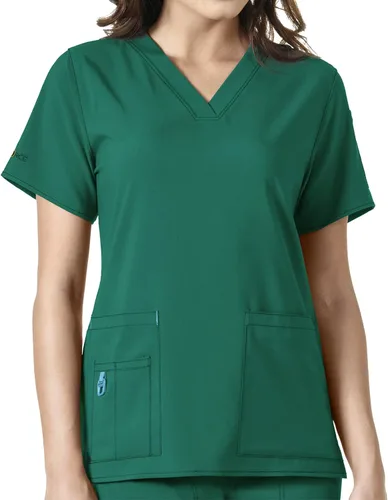 Vista 10 de Carhartt Scrubs C12110, camiseta de mujer Force® Cross-Flex de ajuste moderno con cuello en V Azul celeste