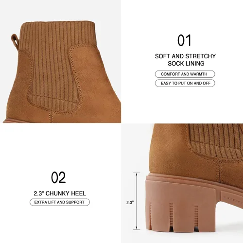 Vista 4 de JABASIC Botas de tobillo gruesas para mujer, botas Chelsea elásticas