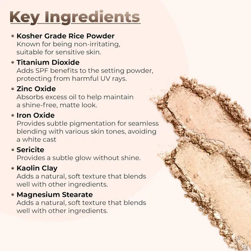 Vista 4 de SweetFace Minerals - Polvo de ajuste de arroz ligero (20 gms), polvo fijador difuminante, maquillaje en polvo suelto, polvo facial compacto, polvo
