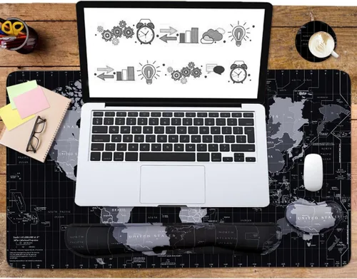 Vista 5 de Juego de alfombrillas de mouse para teclado, alfombrilla de mouse extendida + soporte para reposamuñecas para teclado, espuma viscoelástica