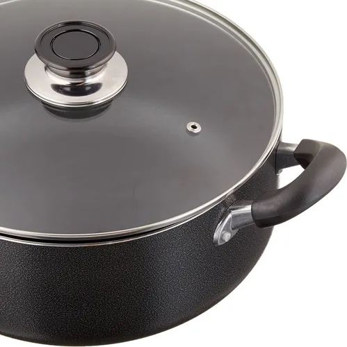 Vista 3 de Uniware Olla de aluminio antiadherente con tapa de vidrio, negro (8 cuartos de galón)