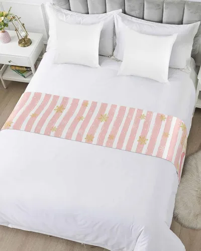 Vista 5 de Camino de cama de Navidad de Papá Noel rosa para cama de tamaño individual, manta decorativa de Navidad para pie de cama, protector de ropa de cama