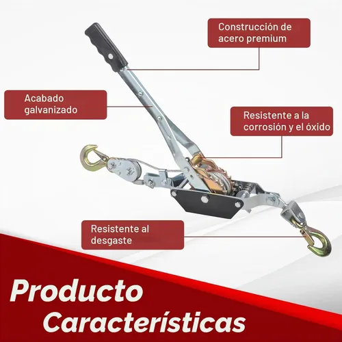 Vista 2 de Cable de acero de 2 toneladas de alta resistencia de 2 ganchos, extractor de potencia de doble engranaje Come Along con herramienta de trinquete